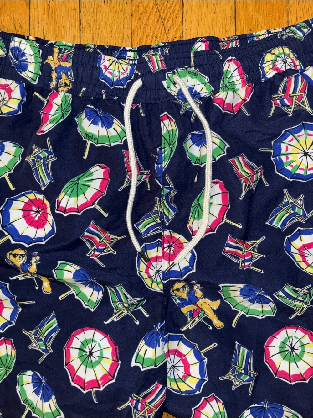 Polo Ralph Lauren Navy Blue Polo Bear Beach Umbrella Swim Trunks - X Large